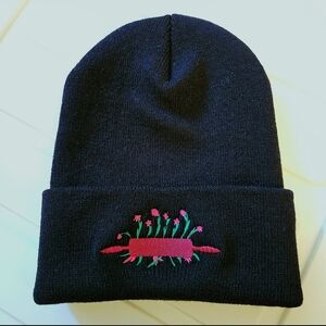 Black Beanie with Pink and Green Embroidery